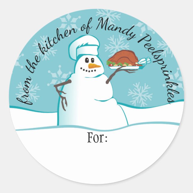 Adesivo Redondo Snowman chef turkey da cozinha da comida (Frente)