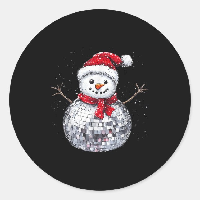 Adesivo Redondo Snowman Christmas Retro Santa Hat Disco Ball Match (Frente)