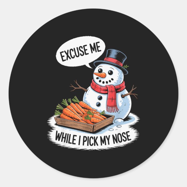 Adesivo Redondo Snowman Cking Nose. Funny Christmas Pun. Boys Men  (Frente)