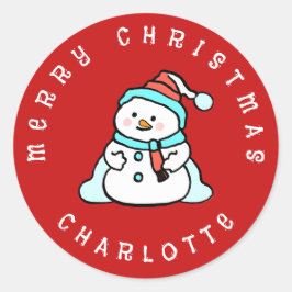 Adesivo Redondo Snowman Com Nome Personalizado | Feliz Natal Verme
