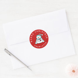 Adesivo Redondo Snowman Com Nome Personalizado | Feliz Natal Verme