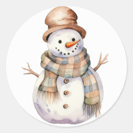 Adesivo Redondo Snowman com palitos de Natal de Brown Hat