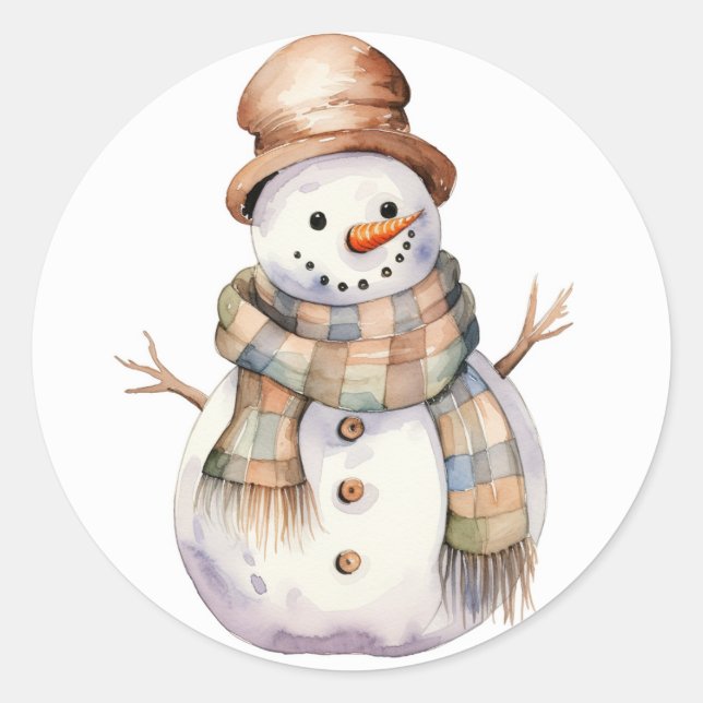 Adesivo Redondo Snowman com palitos de Natal de Brown Hat (Frente)