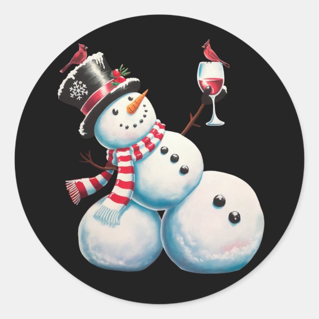 Adesivo Redondo Snowman Com Vinho De Natal Engraçado Presente De N (Frente)