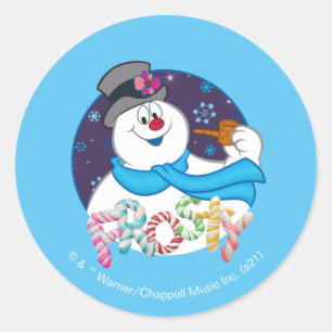 Adesivo Redondo Snowman™ congelado   Nome Colorido da Canela de 