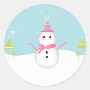 Adesivo Redondo Snowman Cupcake Topper Stickers