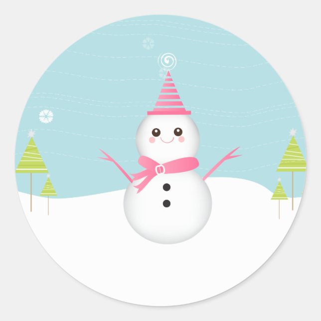 Adesivo Redondo Snowman Cupcake Topper Stickers (Frente)