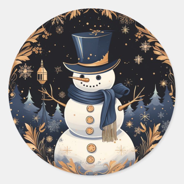 Adesivo Redondo Snowman Dourado deixa o Sticker (Frente)