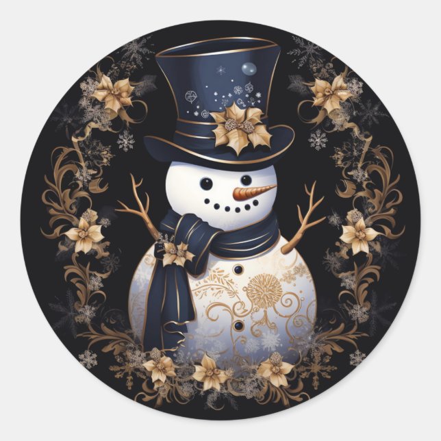Adesivo Redondo Snowman Dourado Flowers Sticker (Frente)