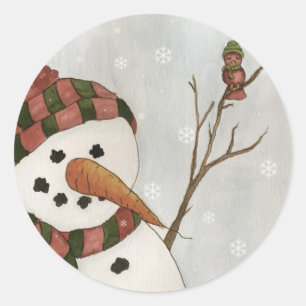 Adesivo Redondo Snowman e Bird Sticker