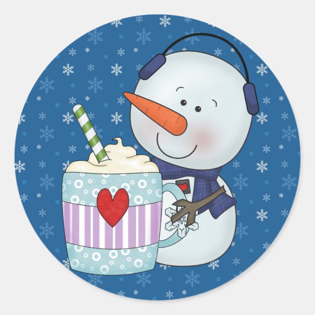 ADESIVO REDONDO SNOWMAN E COCOA MUG STICKER (Frente)