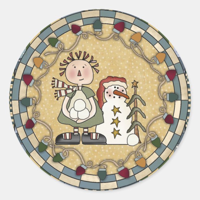 Adesivo Redondo Snowman e Raggedy Doll Stickers - Personalizados (Frente)
