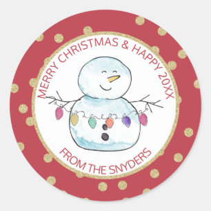 Adesivo Redondo Snowman e String Lights