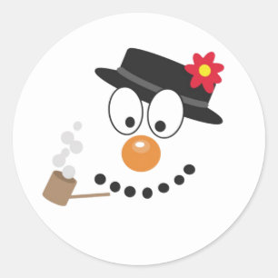 Adesivo Redondo Snowman Engraçado Rosto Bonito Presente de Natal N