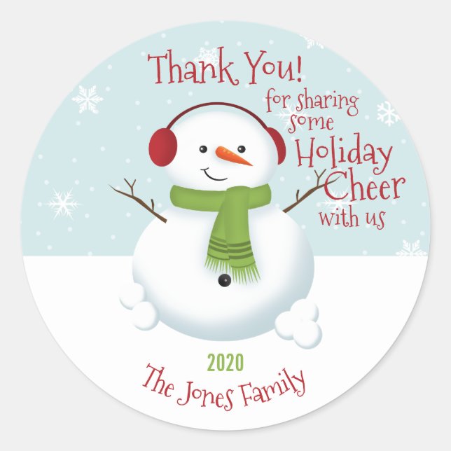 Adesivo Redondo Snowman Holiday Cheer (Frente)