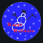 Adesivo Redondo Snowman Holiday Christmas Stickers Round Modelo<br><div class="desc">Homem de neve e queda de design de neve por Jasmin. Arte por crianças. com</div>