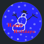 Adesivo Redondo Snowman Holiday Christmas Stickers Round Modelo<br><div class="desc">Homem de neve e queda de design de neve por Jasmin. Arte por crianças. com</div>