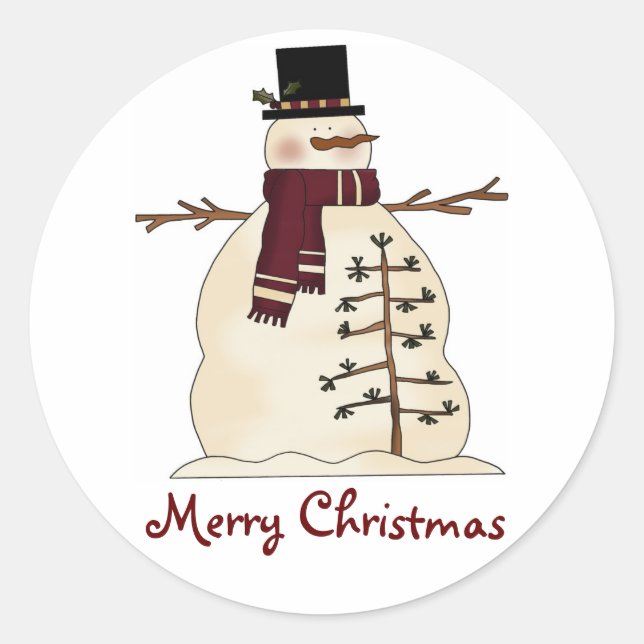 Adesivo Redondo Snowman Holiday Stickers (Frente)