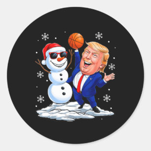 Adesivo Redondo Snowman Joga Basquete Com Uma Grande Fundição De N