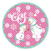 Snowman Joy Christmas Snowflakes Round Sticker
