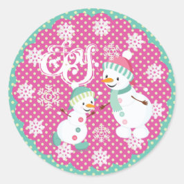 Adesivo Redondo Snowman Joy Christmas Snowflakes Round Sticker