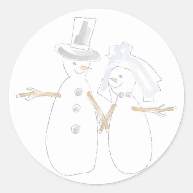 Adesivo Redondo Snowman Love Casal Holiday Design Seals (Frente)