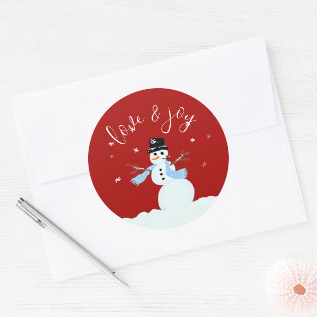 Adesivo Redondo Snowman Love n Joy Red Christmas Envelope Seal (Envelope)