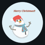 Adesivo Redondo Snowman, Merry Christmas!!<br><div class="desc">Boneco de neve fofo,  desejando Feliz natal!! Alegria do Natal em seu lar!! Boas festas.</div>