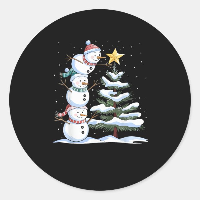 Adesivo Redondo Snowman Merry Christmas Santa Claus Tree Snow Fami (Frente)