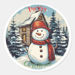 Adesivo Redondo Snowman Merry Christmas Sticker
