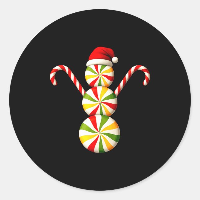 Adesivo Redondo Snowman Peppermint Candies Merry Christmas Pajamas (Frente)