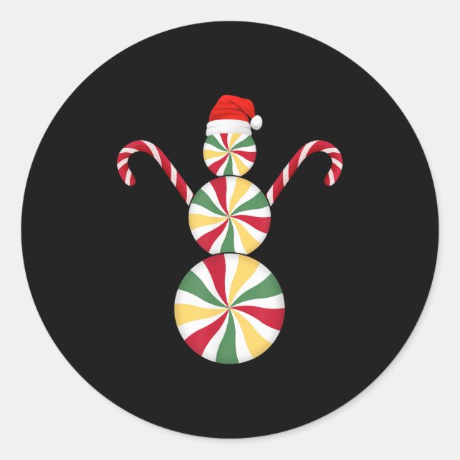 Adesivo Redondo Snowman Peppermint Candies Merry Christmas Pajamas (Frente)