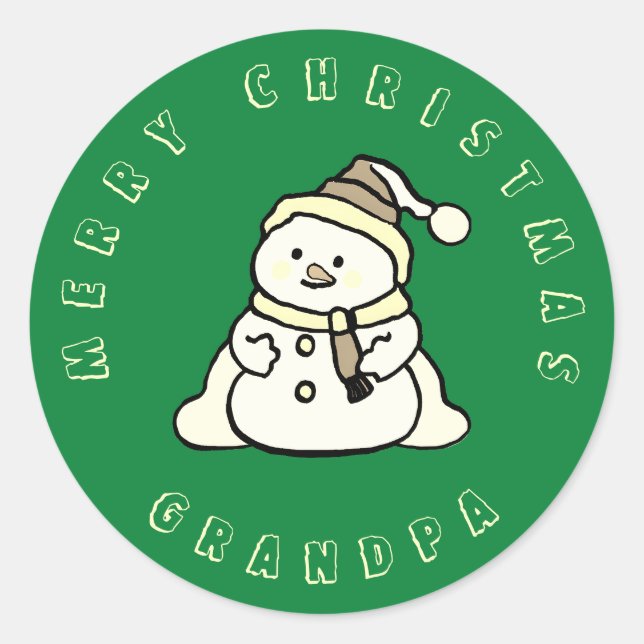 Adesivo Redondo Snowman Personalizado Feliz Natal Avô Verde (Frente)