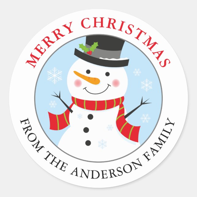 Adesivo Redondo Snowman Personalizado Foliday Sticker Round (Frente)