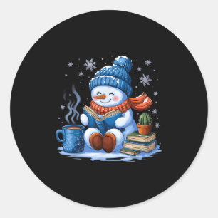 Adesivo Redondo Snowman Reading Book Amadurece O Videário de Natal