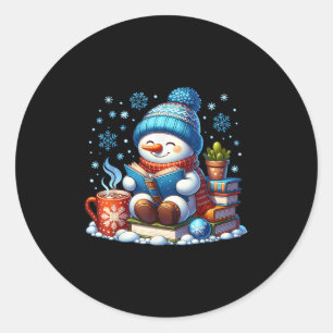 Adesivo Redondo Snowman Reading Book Amadurece O Videário de Natal