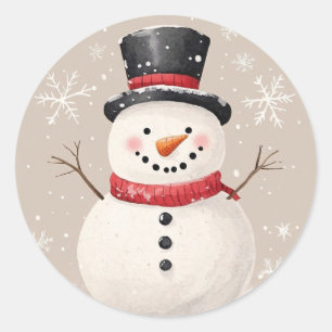 Adesivo Redondo Snowman Russo com Ilustração de Flocos de Neve