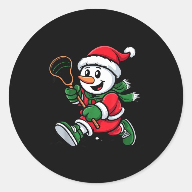Adesivo Redondo Snowman Santa Hat Playing Lacrosse Christmas Playe (Frente)
