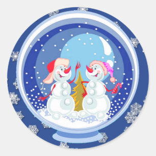Adesivo Redondo Snowman Snowglobe Stickers