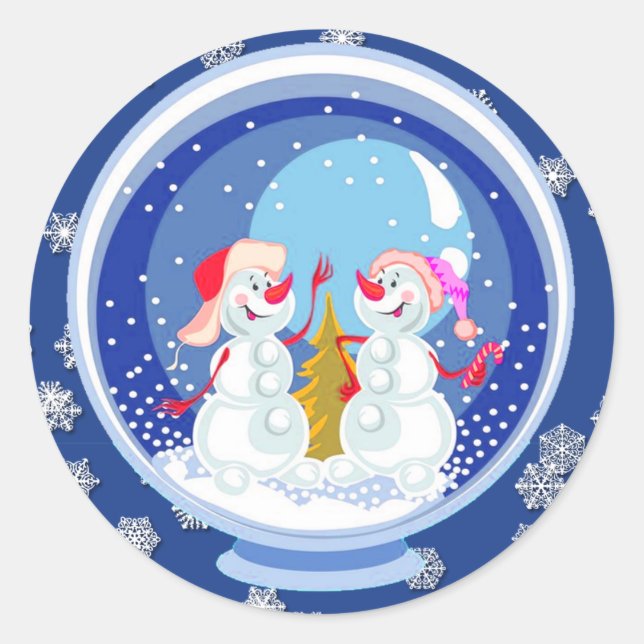 Adesivo Redondo Snowman Snowglobe Stickers (Frente)