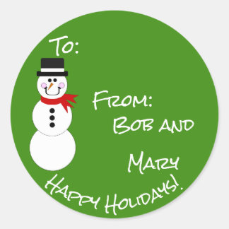 Adesivo Redondo Snowman To From Happy Holidays Gift Sticker