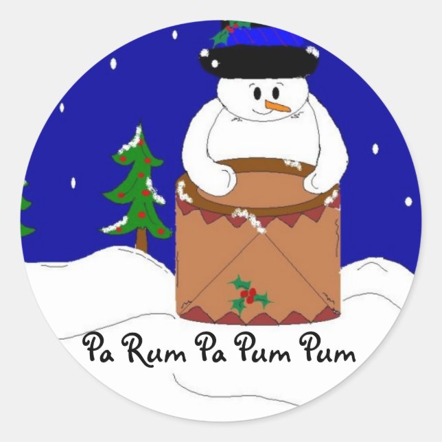 Adesivo Redondo Snowman Tocando Tambores (Frente)