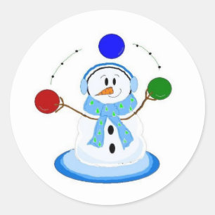 Adesivo Redondo Snowman Tossing Balls