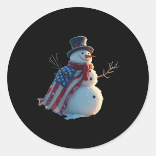 Adesivo Redondo Snowman Usa Celebração Patriótica Engraçado Snowma