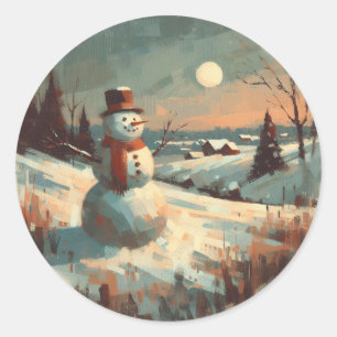 Adesivo Redondo Snowman Vintage Painting