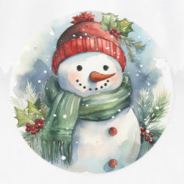 Adesivo Redondo Snowman Watercolor - Natal bonito