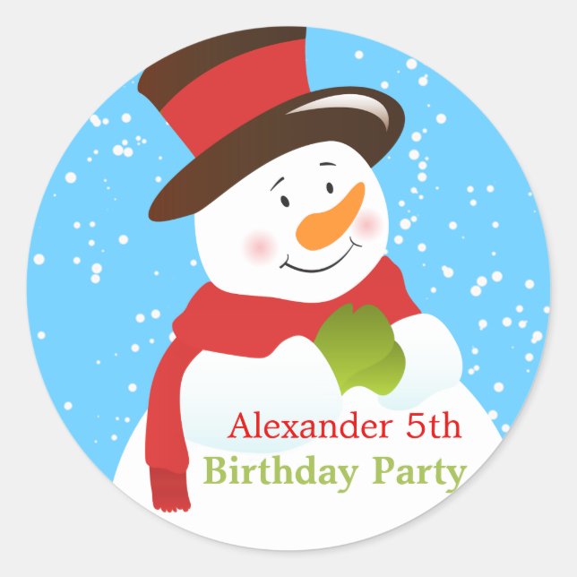 Adesivo Redondo Snowman Winter Wonderland Birthday Sticker (Frente)