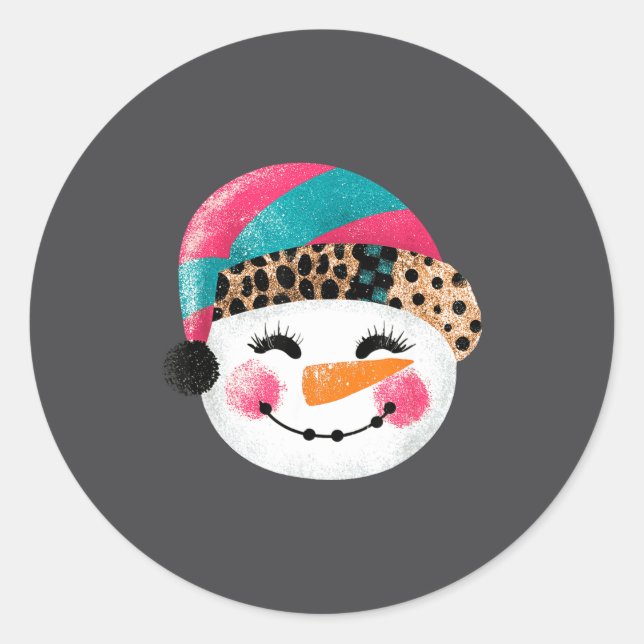 Adesivo Redondo Snowman With Santa Hat And Leopard Pattern  (Frente)