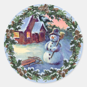 Adesivo Redondo SNOWMAN & WREATH por SHARON SHARPE