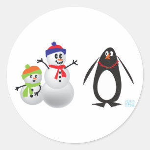 Adesivo Redondo Snowmen e Pinguim